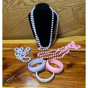 Vintage Lot Beaded Costume Jewelry Plastic 1980's Necklace & Bangle Punk Glam